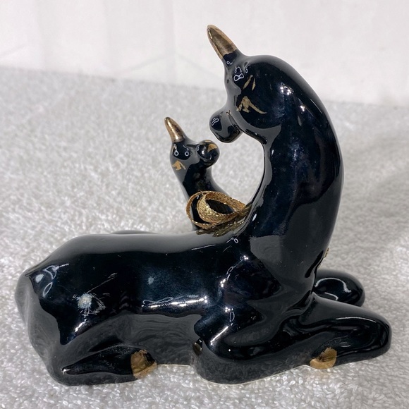 Vintage Black Ceramic Unicorn Figurine W Gold Accents - Picture 4 of 15